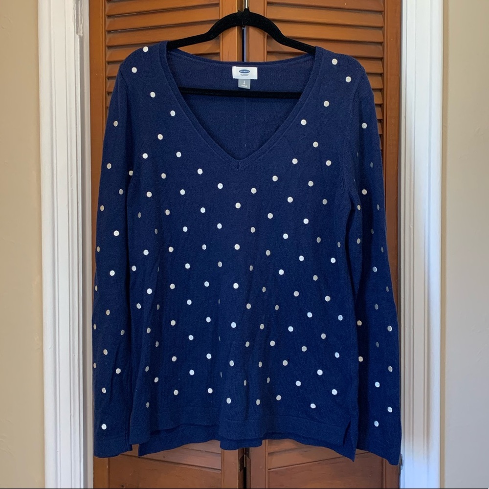 Old Navy - Navy Blue and Cream Polkadot Sweater